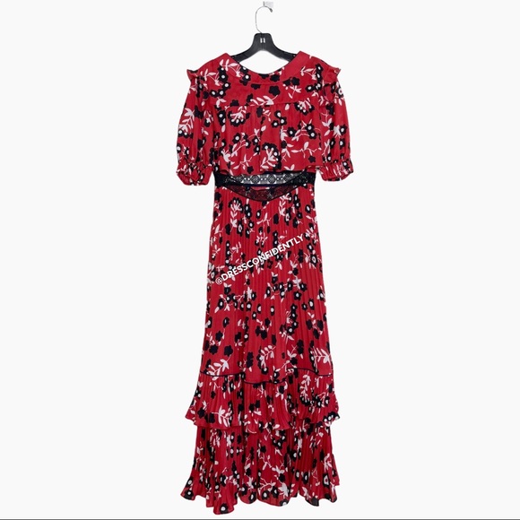 NEW Self-Portrait Floral Print Pleated Midi Dress - Picture 11 of 14